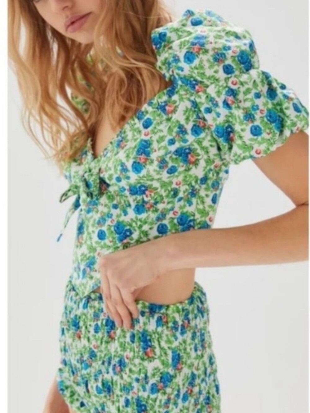 House of Sunny Green Floral matching Smocked Short Set size 2 new with tags - Picture 2 of 16